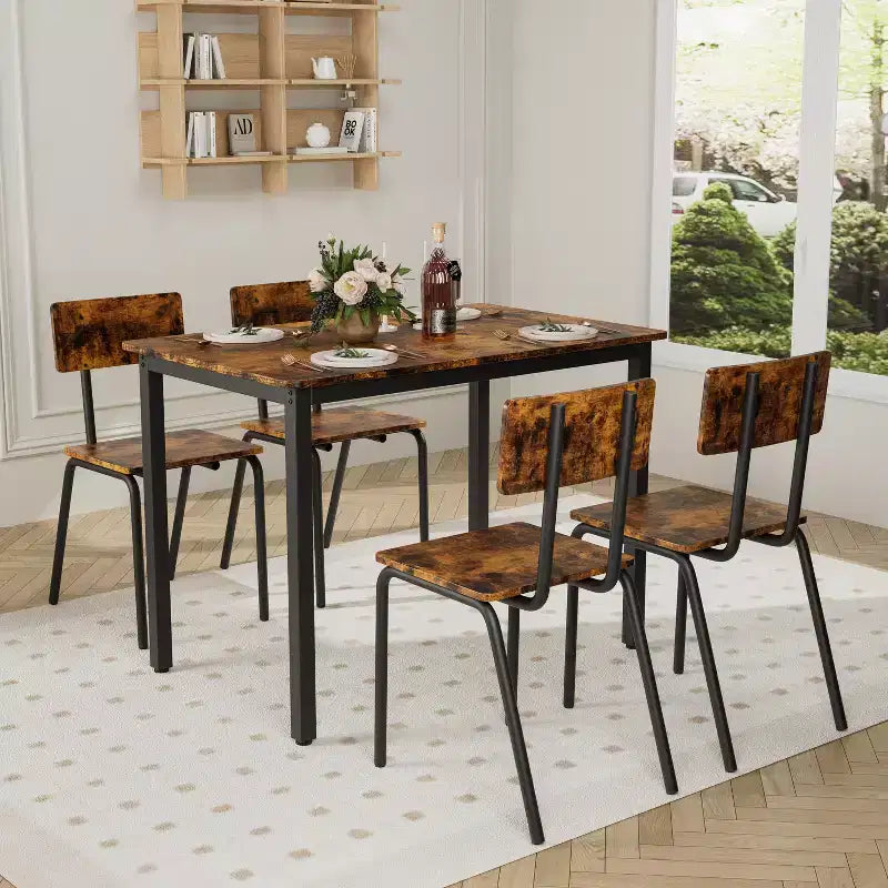 Set da pranzo per 4 persone, tavolo e sedie da cucina in 5 pezzi, set tavolo da pranzo rettangolare con 4 sedie, set tavolo da cucina salvaspazio