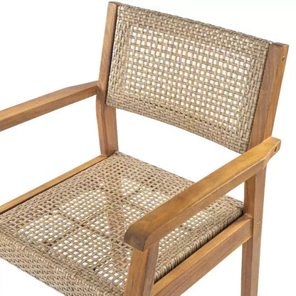 Ensemble de salle à manger d'extérieur 7 pièces, mobilier de jardin avec 6 chaises en osier et 1 table à manger finition teck, plateau en bois d'acacia - ModernLuxe