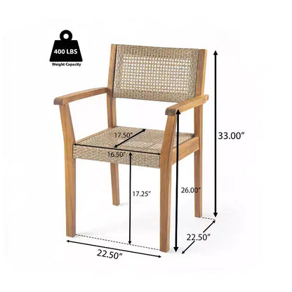 Ensemble de salle à manger d'extérieur 7 pièces, mobilier de jardin avec 6 chaises en osier et 1 table à manger finition teck, plateau en bois d'acacia - ModernLuxe