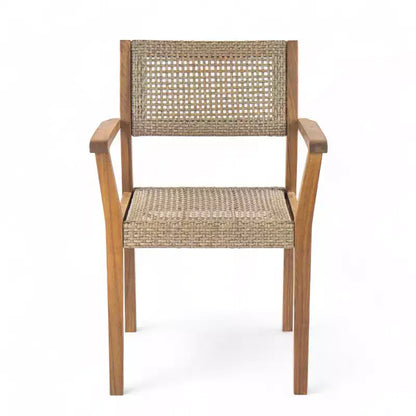 Ensemble de salle à manger d'extérieur 7 pièces, mobilier de jardin avec 6 chaises en osier et 1 table à manger finition teck, plateau en bois d'acacia - ModernLuxe