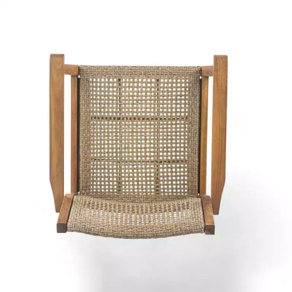 Ensemble de salle à manger d'extérieur 7 pièces, mobilier de jardin avec 6 chaises en osier et 1 table à manger finition teck, plateau en bois d'acacia - ModernLuxe