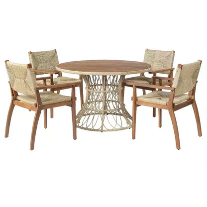 Christopher Knight Home Nan - Ensemble de salle à manger extérieur 5 pièces en bois d'acacia de style rustique avec 4 fauteuils en osier