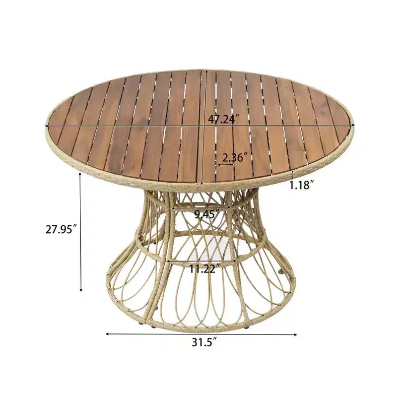 Christopher Knight Home Nan - Ensemble de salle à manger extérieur 5 pièces en bois d'acacia de style rustique avec 4 fauteuils en osier