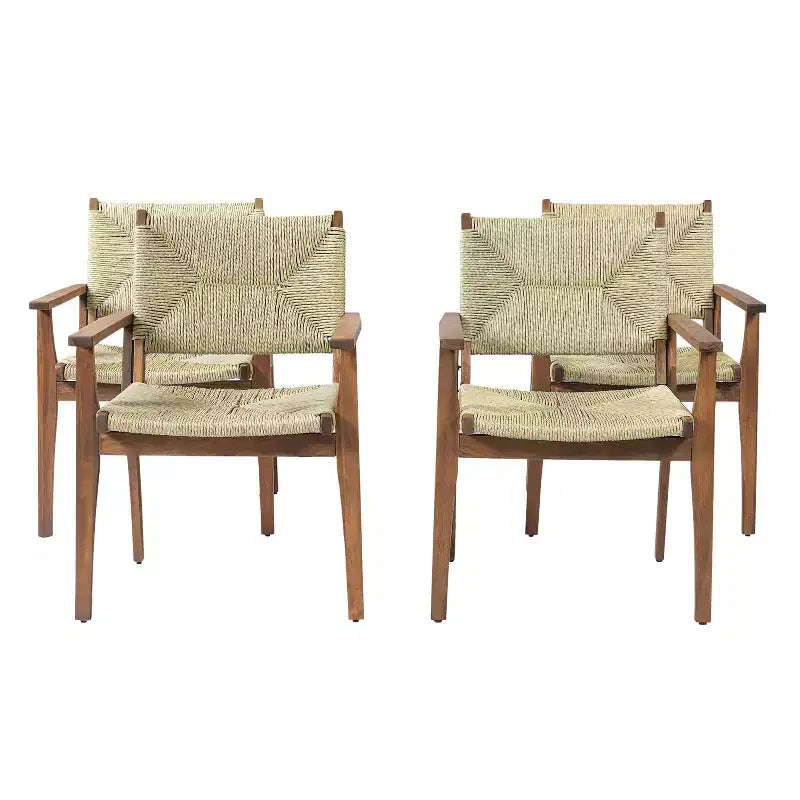 Christopher Knight Home Nan - Ensemble de salle à manger extérieur 5 pièces en bois d'acacia de style rustique avec 4 fauteuils en osier
