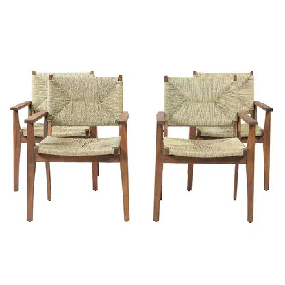 Christopher Knight Home Nan - Ensemble de salle à manger extérieur 5 pièces en bois d'acacia de style rustique avec 4 fauteuils en osier