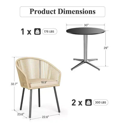 Table à manger de patio Captiva Designs 5 pièces avec pieds en X et dossier en corde tressée avec coussin de siège
