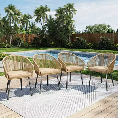 Table à manger de patio Captiva Designs 5 pièces avec pieds en X et dossier en corde tressée avec coussin de siège