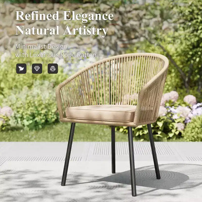 Table à manger de patio Captiva Designs 5 pièces avec pieds en X et dossier en corde tressée avec coussin de siège