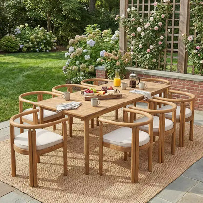 Christopher Knight Home Farah Ensemble de salle à manger d'extérieur rustique 9 pièces en bois d'acacia avec plateau à lattes et coussins