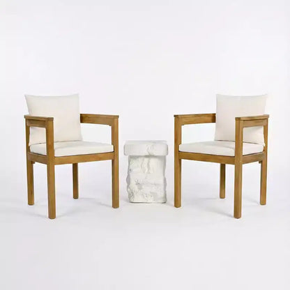 Christopher Knight Home Bora Set da Pranzo da Giardino Moderno 3 Pezzi con Tavolino in Cemento Leggero e 2 Sedie con Braccioli in Corda di Acacia