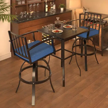 ALAULM Ensemble de bar de terrasse 3 pièces, ensemble de table de terrasse avec 2 tabourets de bar hauts et 1 table de bar, pour cuisine, pelouse, terrasse