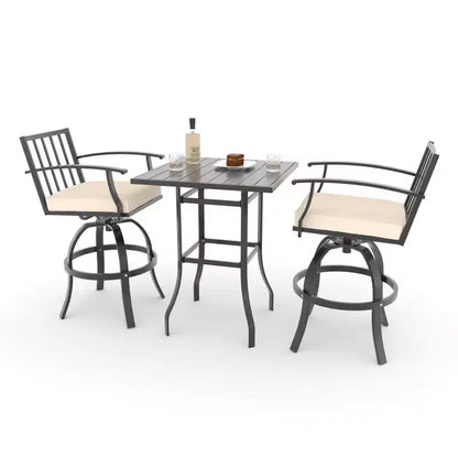 ALAULM 3PCS Patio Bar Set, Patio Table Set w/2 High Barstools&1 Bar table, for Kitchen, Lawn, Patio