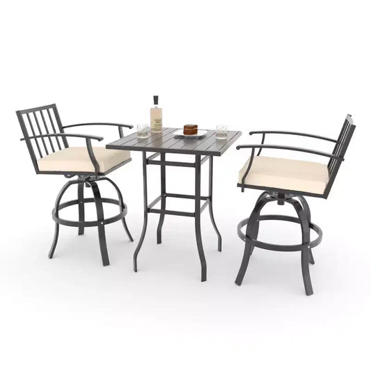 ALAULM 3PCS Patio Bar Set, Patio Table Set w/2 High Barstools&1 Bar table, for Kitchen, Lawn, Patio