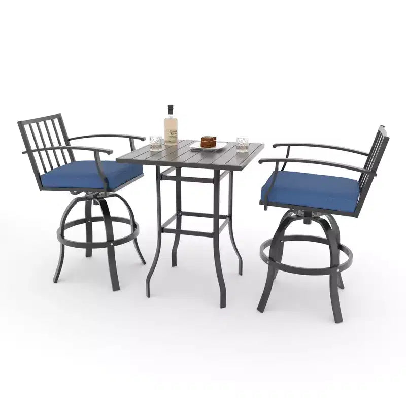 ALAULM Ensemble de bar de terrasse 3 pièces, ensemble de table de terrasse avec 2 tabourets de bar hauts et 1 table de bar, pour cuisine, pelouse, terrasse