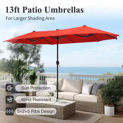 Captiva Designs Set da pranzo da 8 pezzi per esterni con tavolo rettangolare in acciaio, sedie in acciaio nero e ombrellone a palo centrale