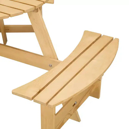 Table de pique-nique ronde Whisen d'extérieur pour 8 personnes, ensemble table et bancs d'extérieur, ensembles de salle à manger de patio avec 4 bancs intégrés, trou pour parasol