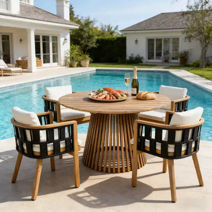 Christopher Knight Home Siddharth Ensemble de salle à manger d'extérieur moderne 5 pièces en bois d'acacia avec table ronde à lattes