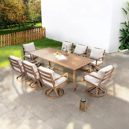 Set da pranzo da esterno HAPPATIO, set da pranzo per patio in alluminio con finitura effetto legno dipinta a mano, facile da montare per cortile, giardino, portico