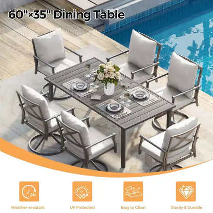 Set da pranzo per patio HAPPATIO, set tavolo e sedie da esterno, sedie in metallo verniciato a polvere con cuscini, tavolo con foro per ombrellone per terrazza, cortile, prato