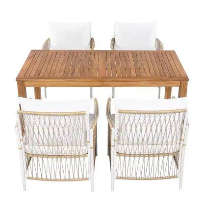 Set da pranzo Nicolas Patio di GDFStudio, 5 pezzi, in legno e metallo, con 4 poltrone in rattan intrecciato a mano
