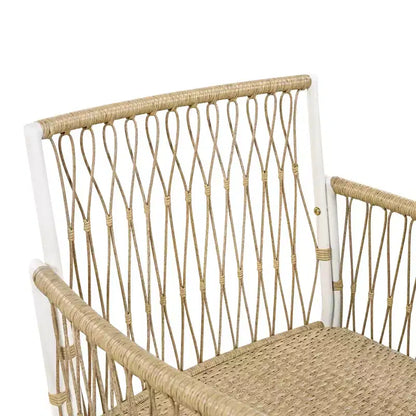 Set da pranzo Nicolas Patio di GDFStudio, 5 pezzi, in legno e metallo, con 4 poltrone in rattan intrecciato a mano