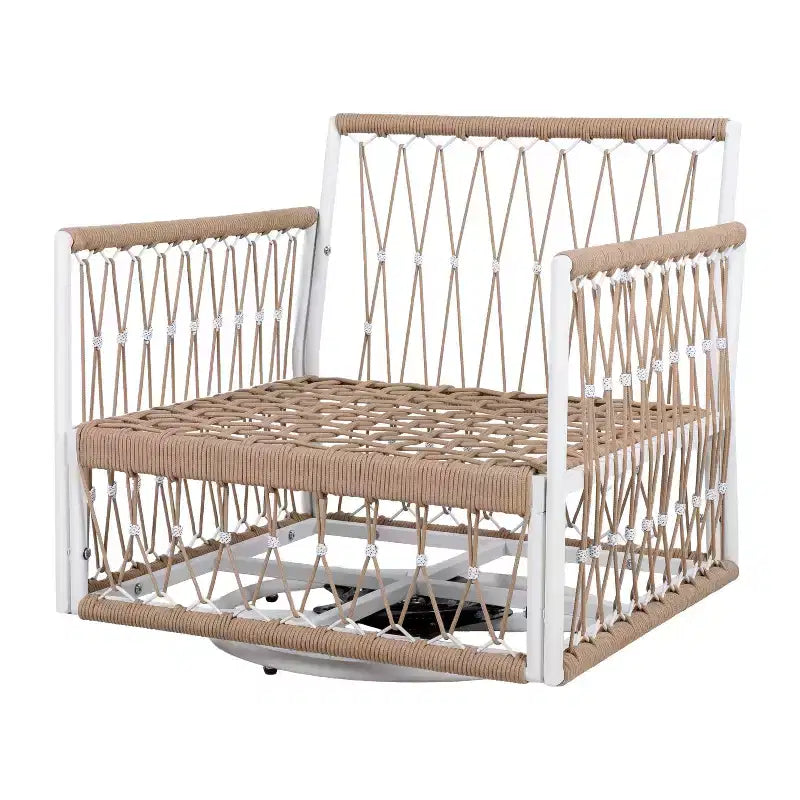 Set da esterni bohémien a 3 pezzi con 2 sedie a sdraio e tavolino, corda intrecciata a mano, per patio