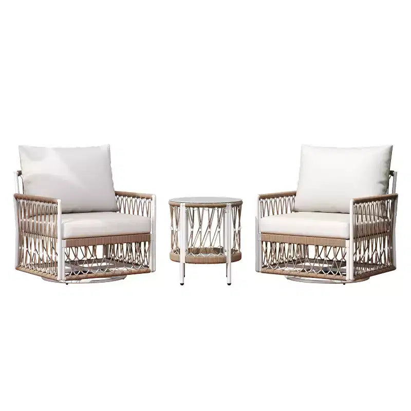 Set da esterni bohémien a 3 pezzi con 2 sedie a sdraio e tavolino, corda intrecciata a mano, per patio