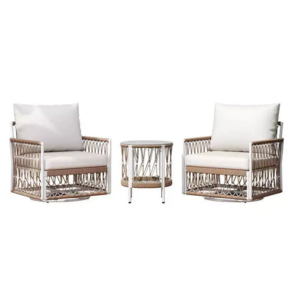 Set da esterni bohémien a 3 pezzi con 2 sedie a sdraio e tavolino, corda intrecciata a mano, per patio