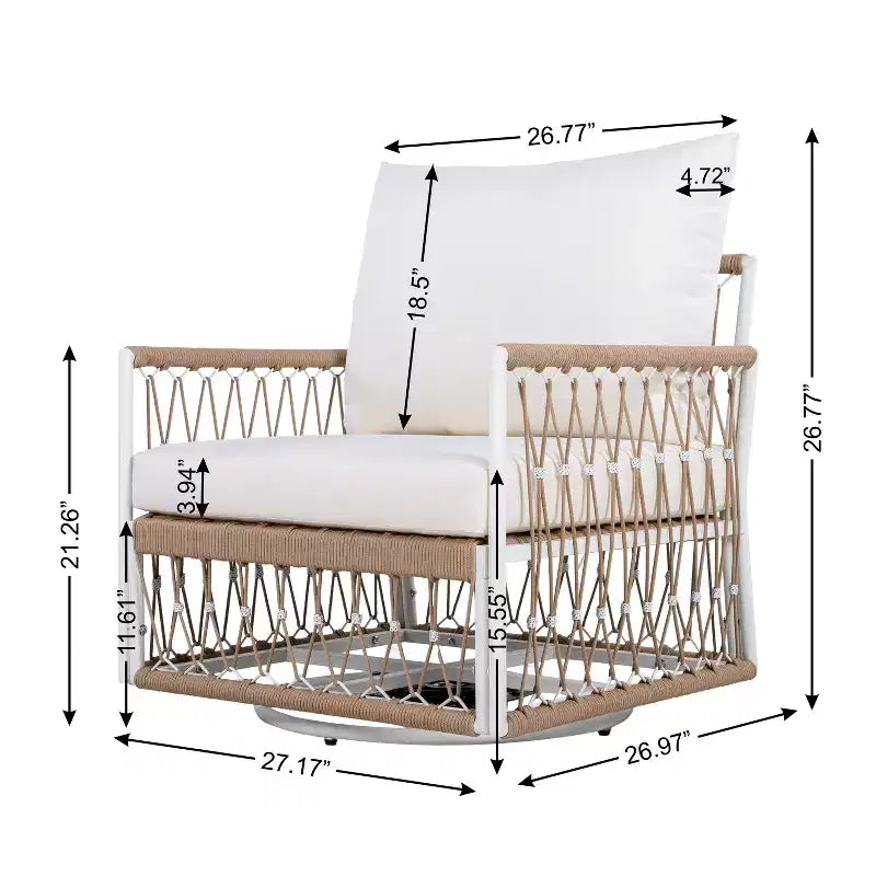 Set da esterni bohémien a 3 pezzi con 2 sedie a sdraio e tavolino, corda intrecciata a mano, per patio