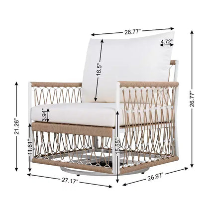 Set da esterni bohémien a 3 pezzi con 2 sedie a sdraio e tavolino, corda intrecciata a mano, per patio