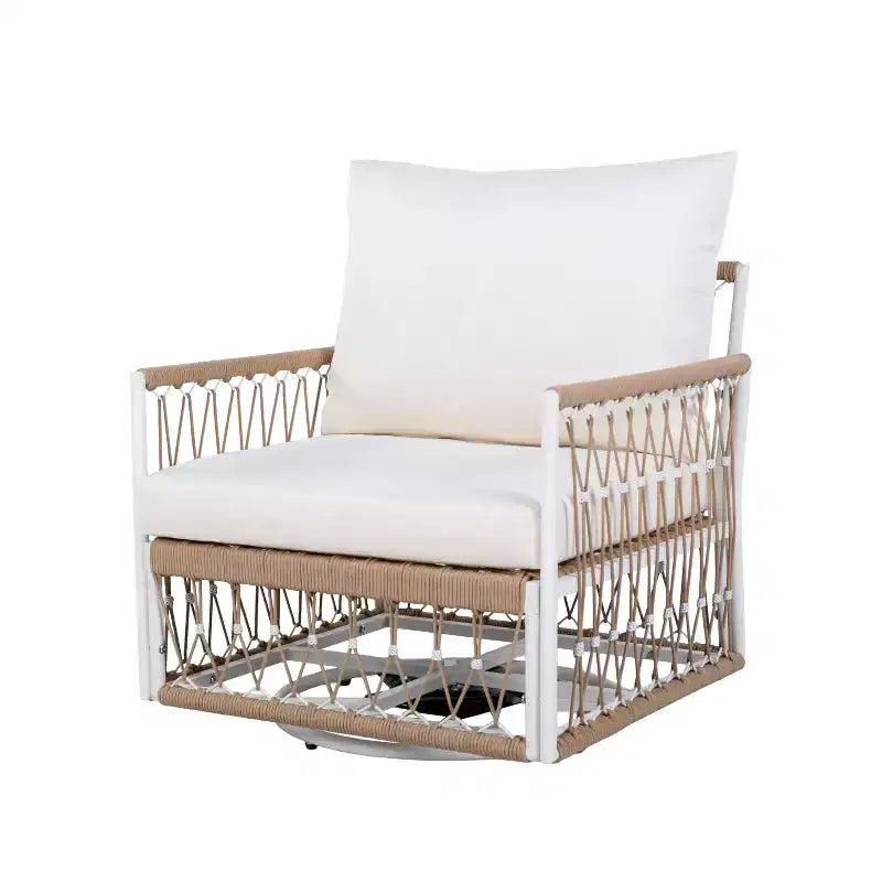 Set da esterni bohémien a 3 pezzi con 2 sedie a sdraio e tavolino, corda intrecciata a mano, per patio