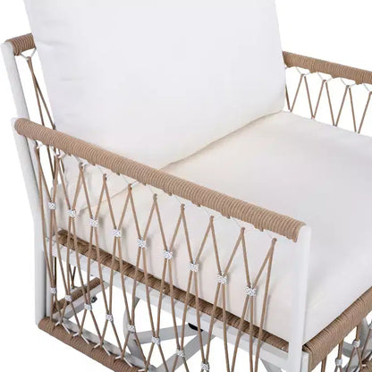 Set da esterni bohémien a 3 pezzi con 2 sedie a sdraio e tavolino, corda intrecciata a mano, per patio