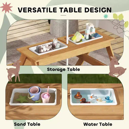 Tavolo da Picnic per Bambini in Legno per Esterni con Ombrellone Rimovibile, Tavolo Attività Sabbia e Acqua per Bambini da Patio, Colori Misti