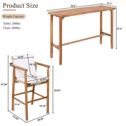 GDFStudio Carter Set da Pranzo da Esterno Moderno da 6 Pezzi in Legno di Acacia con Tavolo Altezza Bar e Sgabelli