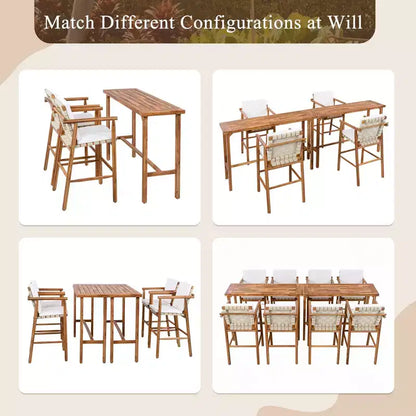 GDFStudio Carter Set da Pranzo da Esterno Moderno da 6 Pezzi in Legno di Acacia con Tavolo Altezza Bar e Sgabelli