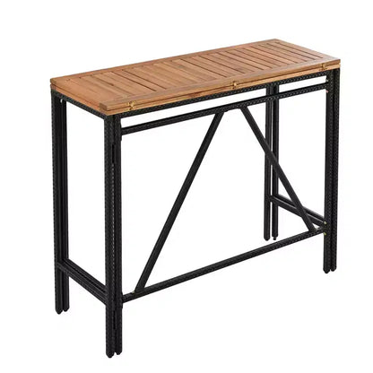 GDFStudio Mason Patio Set da pranzo moderno a 5 pezzi in legno di acacia e vimini in PE con sgabelli imbottiti, altezza bancone