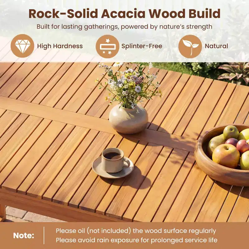 Gymax Set da Pranzo per Esterni 5 Pezzi in Legno di Acacia e Sedie in Rattan per Balcone a Bordo Piscina