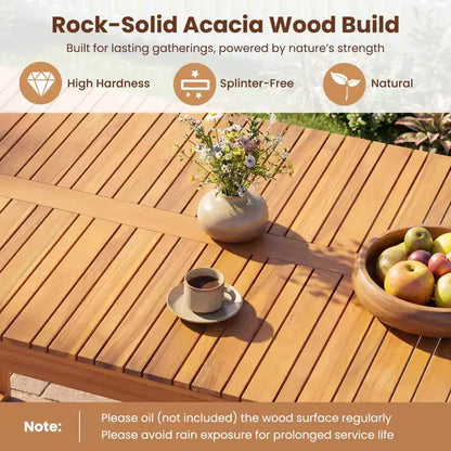 Gymax Set da Pranzo per Esterni 5 Pezzi in Legno di Acacia e Sedie in Rattan per Balcone a Bordo Piscina