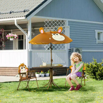 Set tavolo e sedie per bambini, mobili da giardino pieghevoli per esterni, tavolo da picnic per patio e cortile, con ombrellone rimovibile e regolabile in altezza