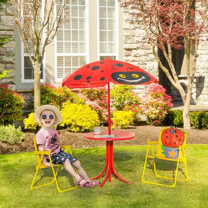 Set tavolo e sedie per bambini, mobili da giardino pieghevoli per esterni, tavolo da picnic per patio e cortile, con ombrellone rimovibile e regolabile in altezza