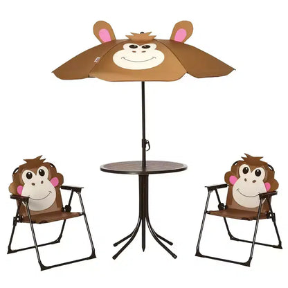 Kids Table and Chair Set, Outdoor Folding Garden Furniture, Picnic Table for Patio Backyard, with Removable & Height Adjustable Sun Umbrella