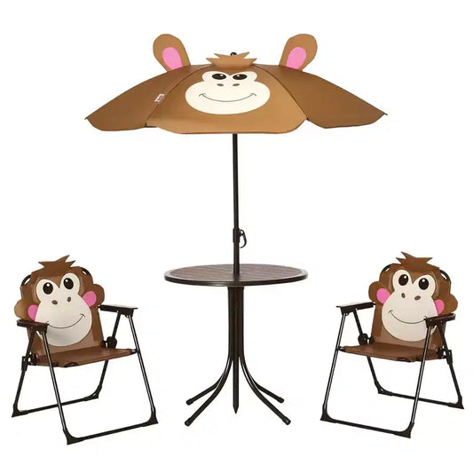 Kids Table and Chair Set, Outdoor Folding Garden Furniture, Picnic Table for Patio Backyard, with Removable & Height Adjustable Sun Umbrella