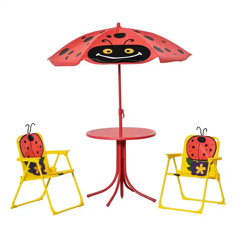 Set tavolo e sedie per bambini, mobili da giardino pieghevoli per esterni, tavolo da picnic per patio e cortile, con ombrellone rimovibile e regolabile in altezza