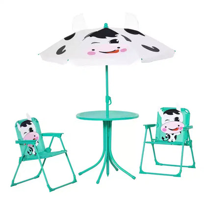 Set tavolo e sedie per bambini, mobili da giardino pieghevoli per esterni, tavolo da picnic per patio e cortile, con ombrellone rimovibile e regolabile in altezza