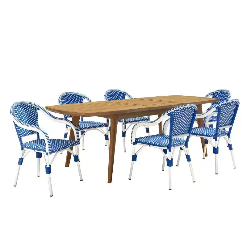 Ensemble de salle à manger d'extérieur 7 pièces en rotin synthétique français et bois d'acacia extensible Natacha Christopher Knight Home