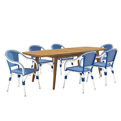 Ensemble de salle à manger d'extérieur 7 pièces en rotin synthétique français et bois d'acacia extensible Natacha Christopher Knight Home