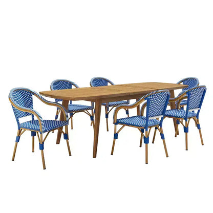 Ensemble de salle à manger d'extérieur 7 pièces en rotin synthétique français et bois d'acacia extensible Natacha Christopher Knight Home