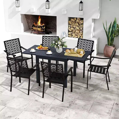 Set da pranzo da esterno espandibile Gymax 7 pezzi con piano e sedili a doghe per giardino e terrazza