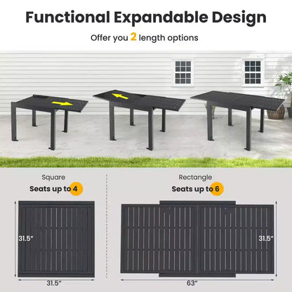 Set da pranzo da esterno espandibile Gymax 7 pezzi con piano e sedili a doghe per giardino e terrazza