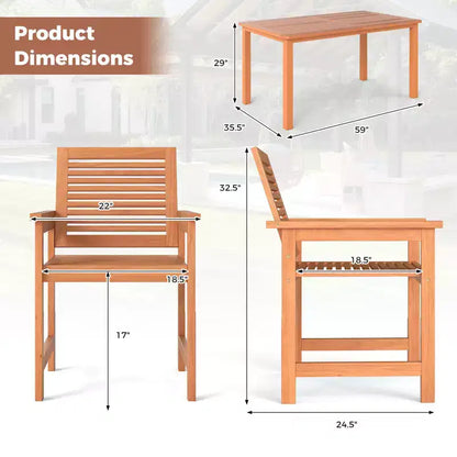 Gymax Ensemble de salle à manger d'extérieur 7 pièces en bois, table rectangulaire et 6 fauteuils